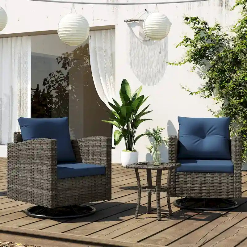 Outdoor 3-piece Swivel Chair Cushioned Rattan Conversation Set