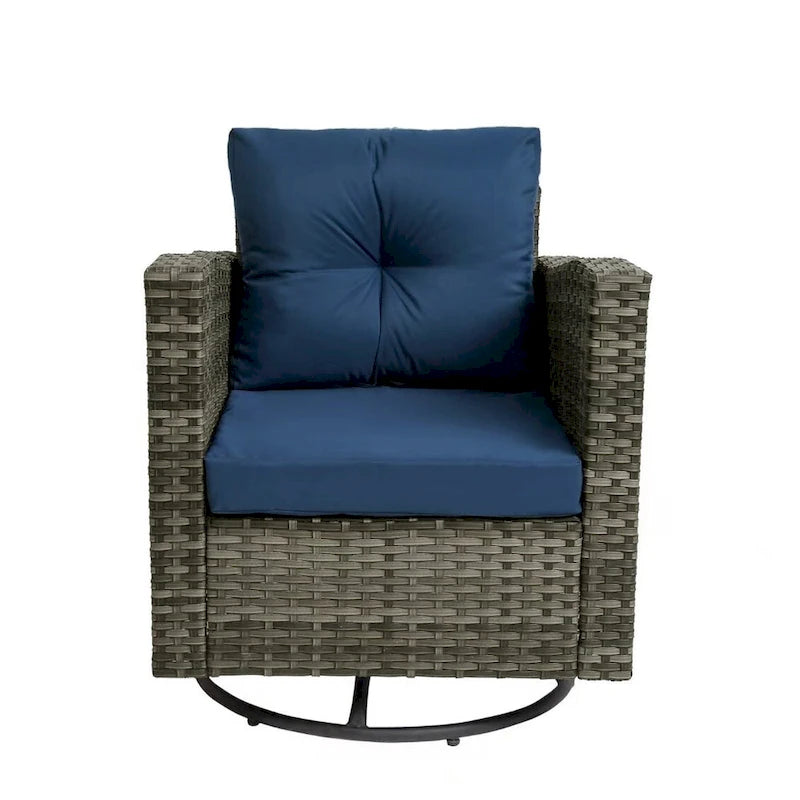 Outdoor 3-piece Swivel Chair Cushioned Rattan Conversation Set