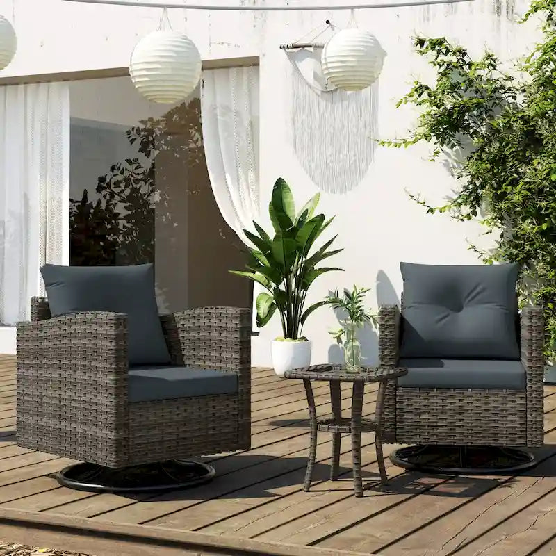Outdoor 3-piece Swivel Chair Cushioned Rattan Conversation Set