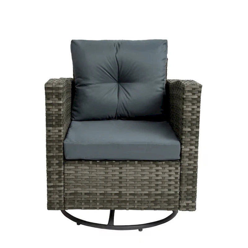 Outdoor 3-piece Swivel Chair Cushioned Rattan Conversation Set