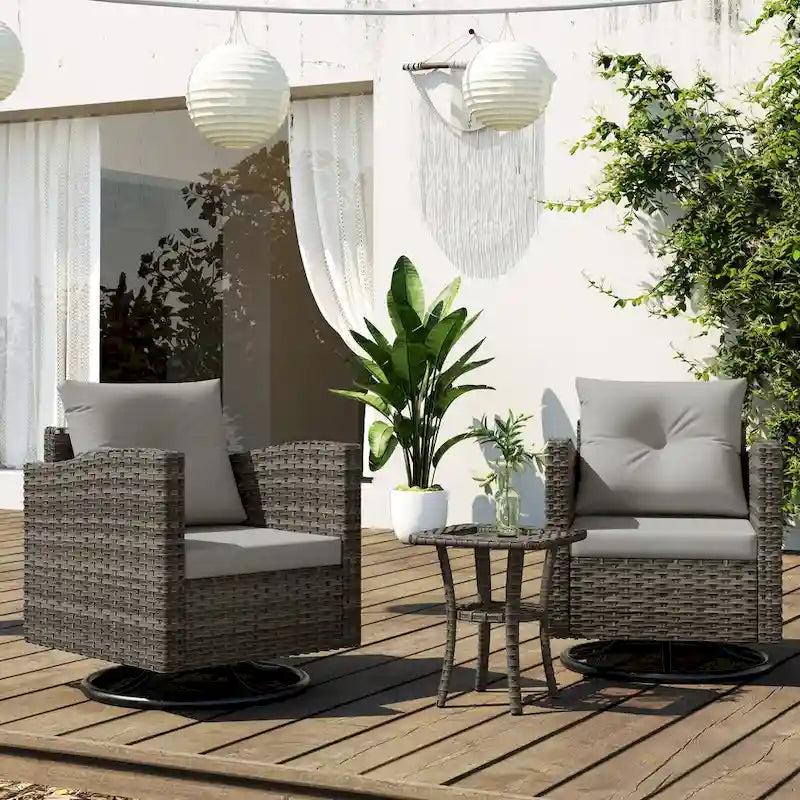 Outdoor 3-piece Swivel Chair Cushioned Rattan Conversation Set