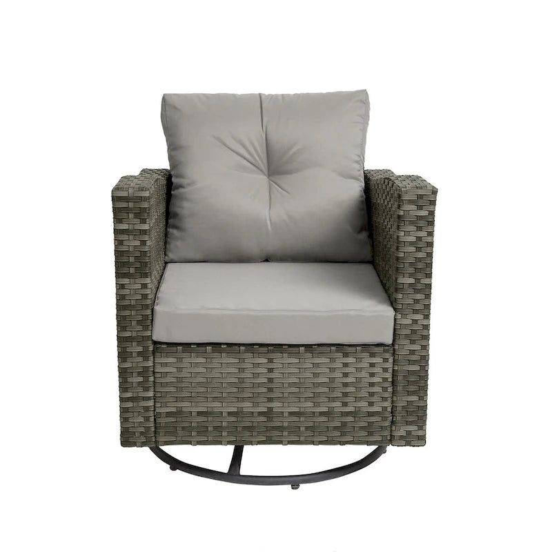 Outdoor 3-piece Swivel Chair Cushioned Rattan Conversation Set