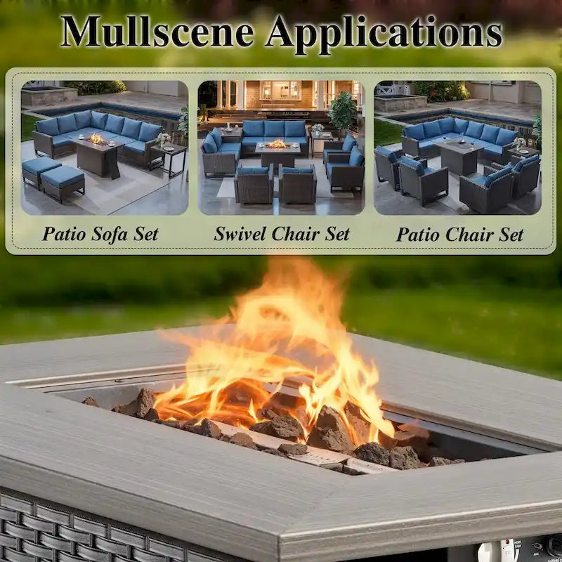 Propane Fire Pit Table with Patio Sofa Chair Set - Grey