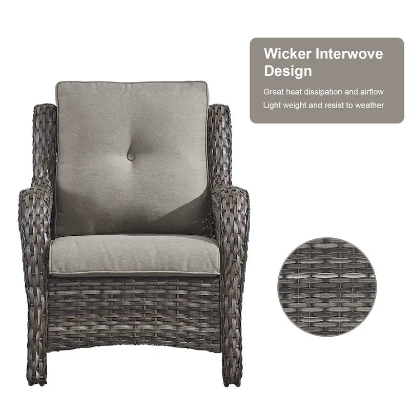 Outdoor Chairs Fire Pit Table Set of 3 - Grey
