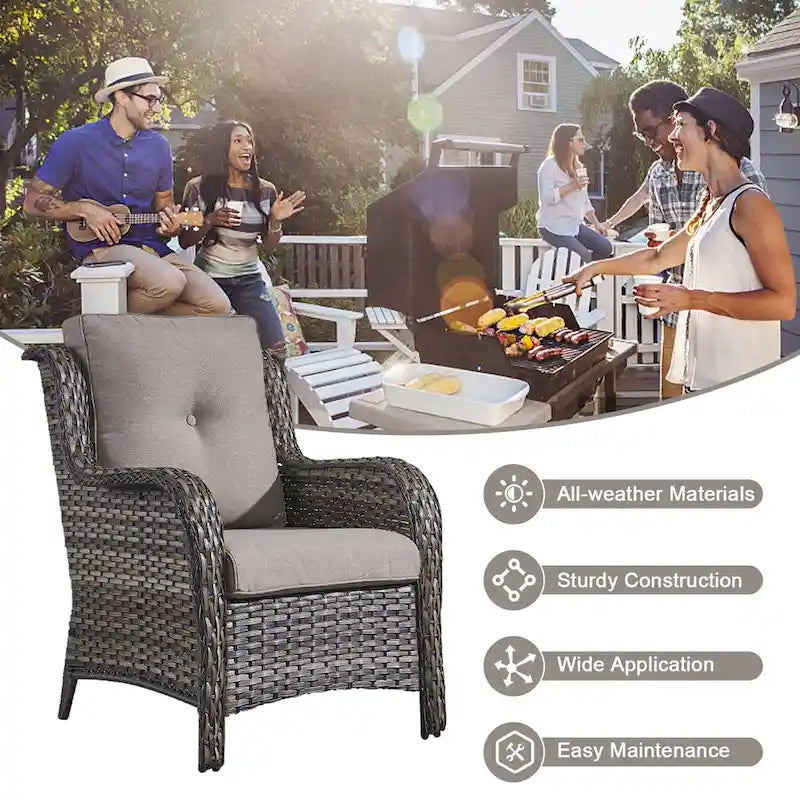 Outdoor Chairs Fire Pit Table Set of 3 - Grey
