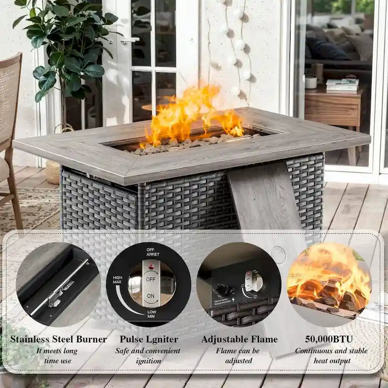 Outdoor Chairs Fire Pit Table Set of 3 - Grey