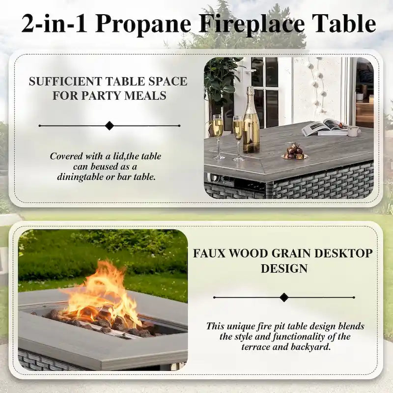 Outdoor Chairs Fire Pit Table Set of 3 - Grey