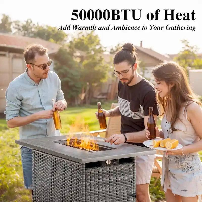 Outdoor Chairs Fire Pit Table Set of 3 - Grey