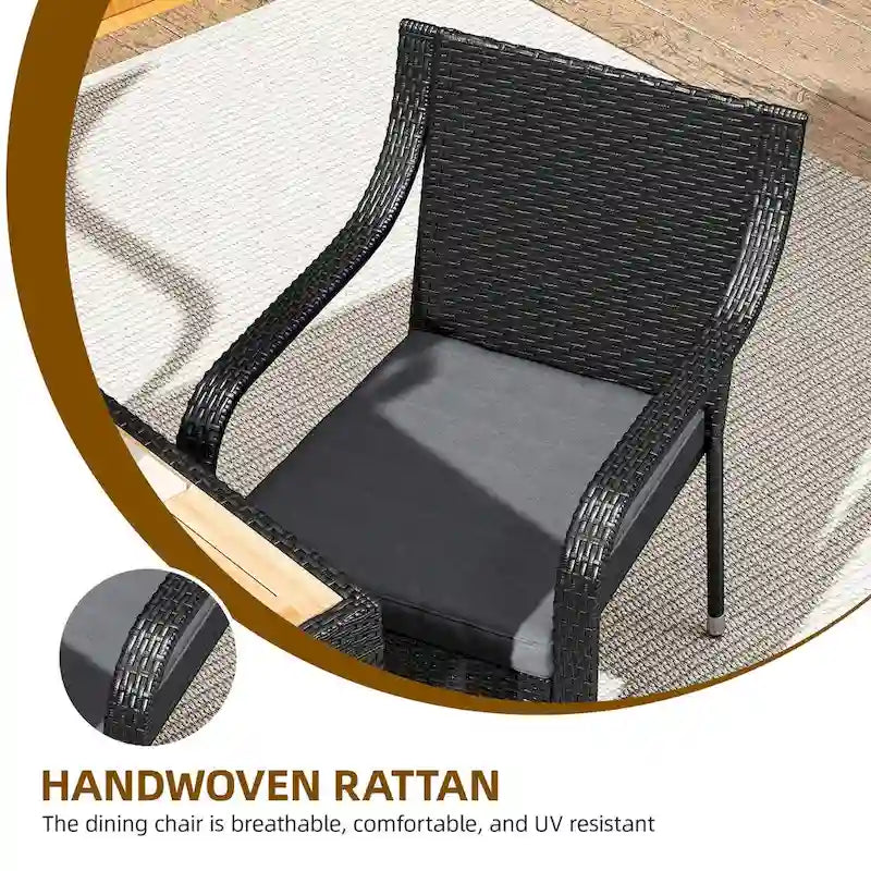 Moasis 5 PCS Outdoor Patio Dining Set Rattan Conversation Furniture Set Wooden Tabletop - 5 PCS