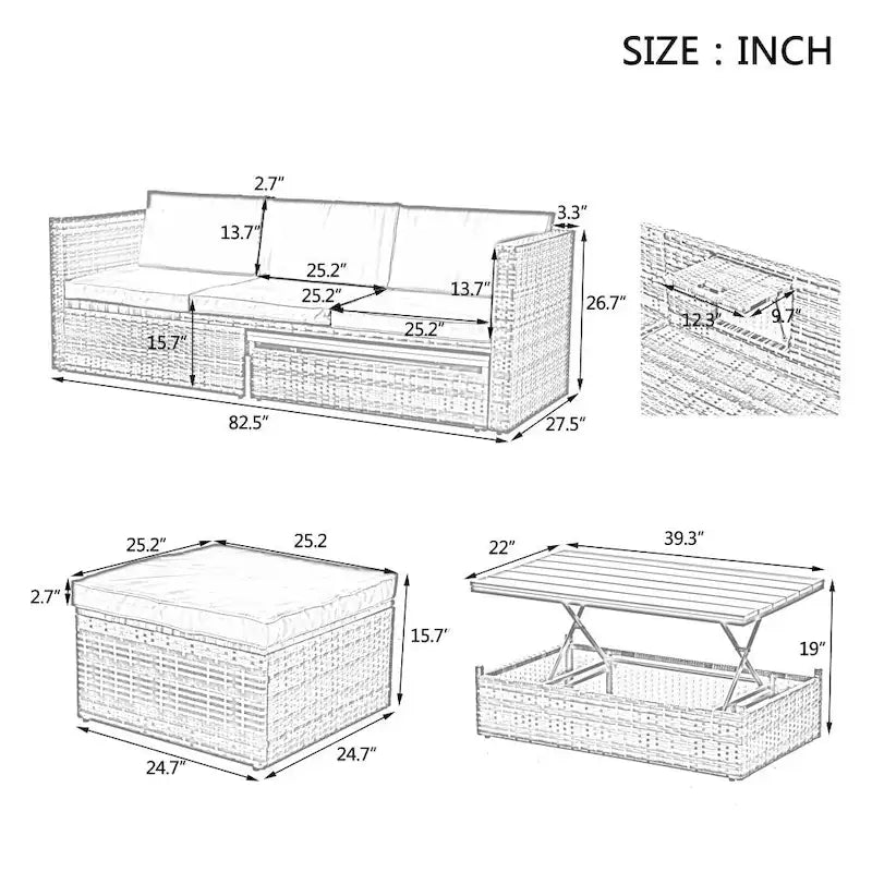 5 Set Seasonal PE Wicker Furniture
