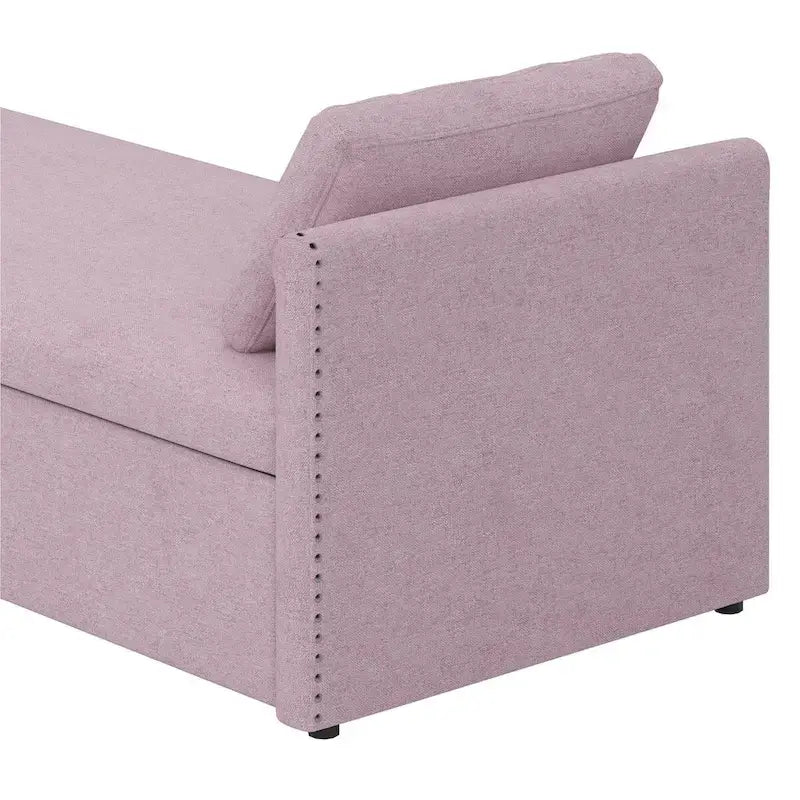 Linen Upholstered Daybed with 2 Storage Drawers – Beige / Grey / Pink, Single