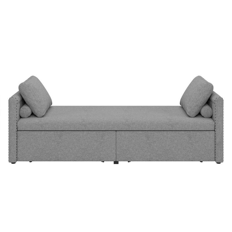 Linen Upholstered Daybed with 2 Storage Drawers – Beige / Grey / Pink, Single