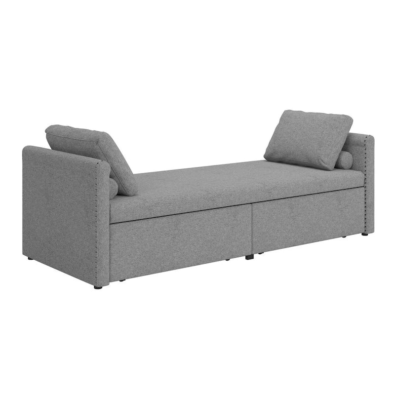 Linen Upholstered Daybed with 2 Storage Drawers – Beige / Grey / Pink, Single