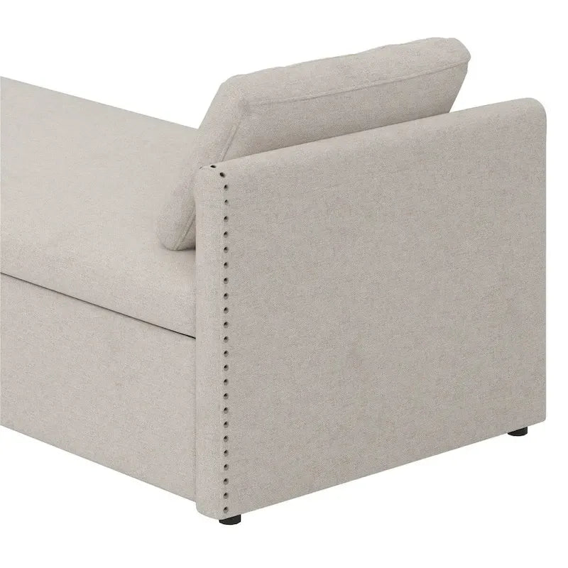 Linen Upholstered Daybed with 2 Storage Drawers – Beige / Grey / Pink, Single