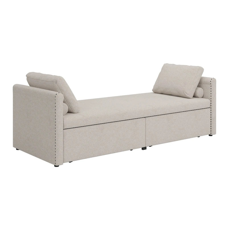 Linen Upholstered Daybed with 2 Storage Drawers – Beige / Grey / Pink, Single