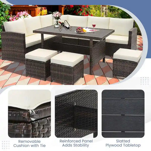 7 PCS Patio Furniture Rattan Set Conversation Sofa Coffee Table