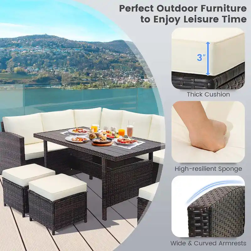 7 PCS Patio Furniture Rattan Set Conversation Sofa Coffee Table