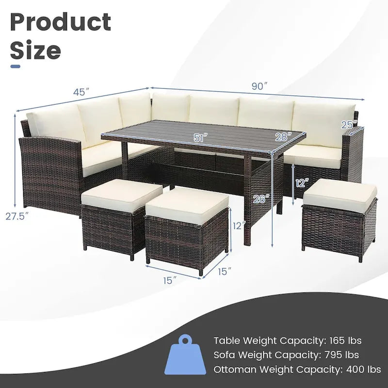 7 PCS Patio Furniture Rattan Set Conversation Sofa Coffee Table