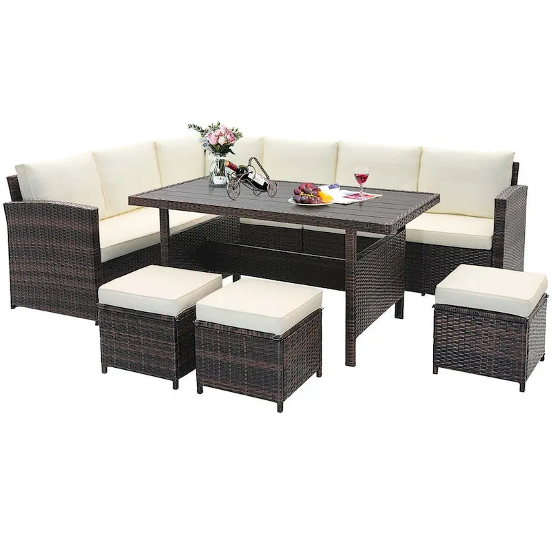 7 PCS Patio Furniture Rattan Set Conversation Sofa Coffee Table