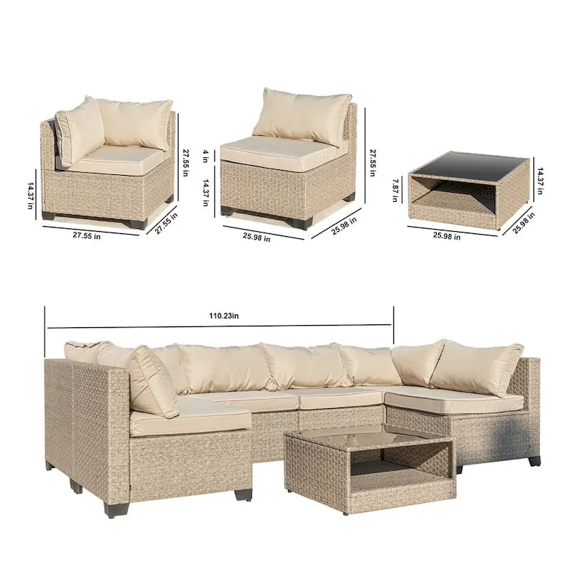 9-Piece Patio Furniture Set, All-Weather Boho Outdoor Conversation Set Sectional Sofa with Water Resistant Thick Cushions