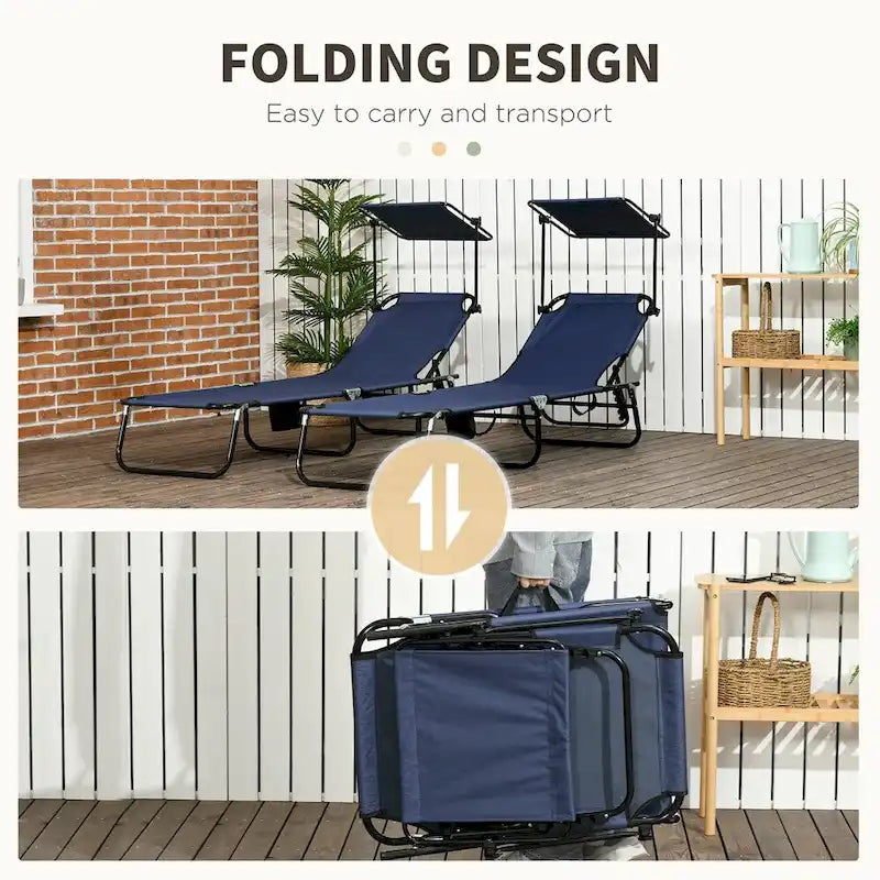 Outsunny Folding Chaise Lounge Pool Chairs,Sun Tanning Chairs,2 PCS