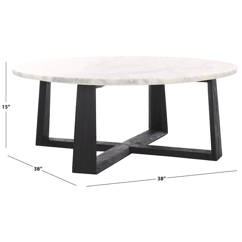 Round Marble Top Coffee Table with Acacia Wood Legs – White/Natural / White/Black