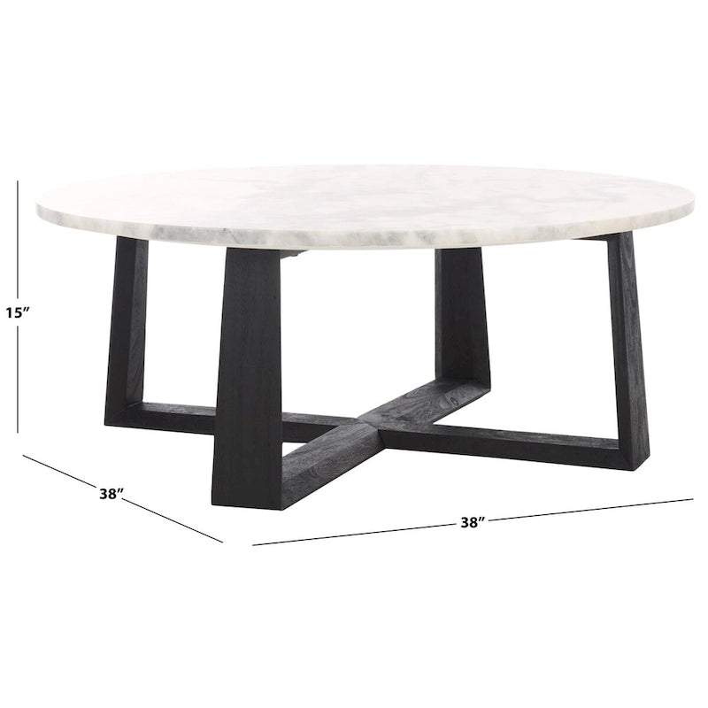 Round Marble Top Coffee Table with Acacia Wood Legs – White/Natural / White/Black