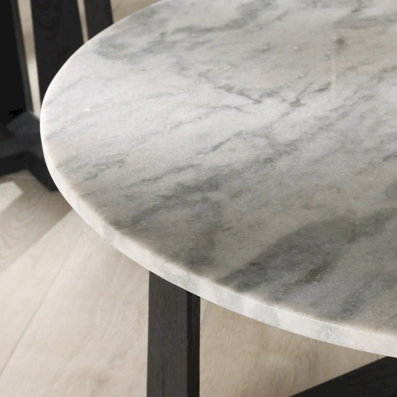 Round Marble Top Coffee Table with Acacia Wood Legs – White/Natural / White/Black