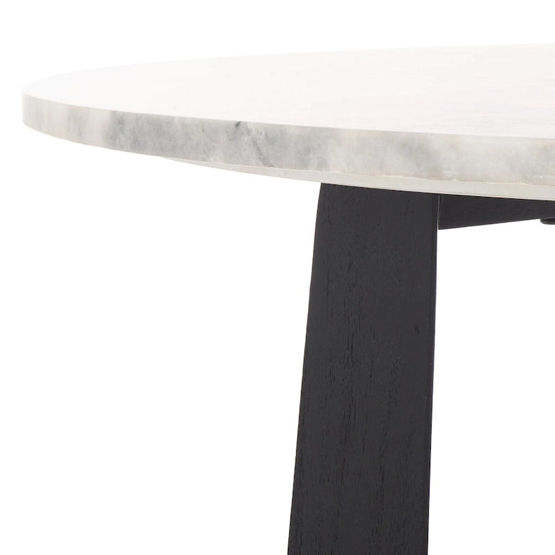 Round Marble Top Coffee Table with Acacia Wood Legs – White/Natural / White/Black