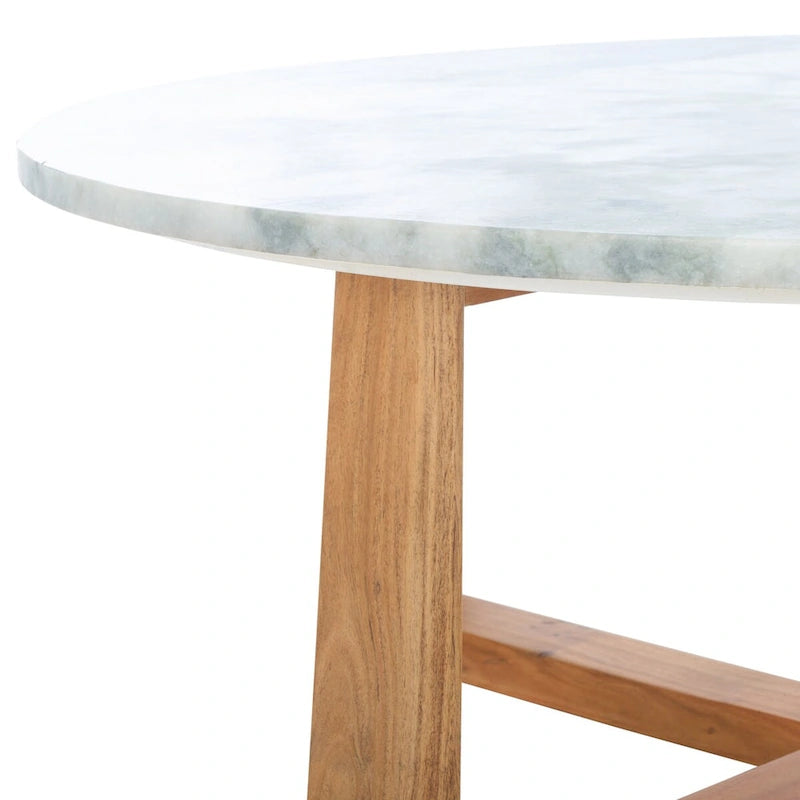 Round Marble Top Coffee Table with Acacia Wood Legs – White/Natural / White/Black